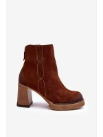 Zamszowe Botki Damskie Na Słupku Brązowe Lemar Remilda