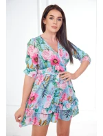 Kvetinové šaty s viazaním v páse v mätovej farbe Kvetinové šaty s viazaním v páse v mätovej farbe