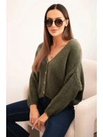 Dámsky sveter s výstrihom do V a khaki gombíkmi Dámsky sveter s výstrihom do V a khaki gombíkmi
