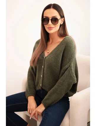 Dámsky sveter s výstrihom do V a khaki gombíkmi Dámsky sveter s výstrihom do V a khaki gombíkmi