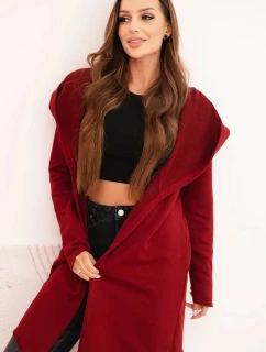 Dámska bavlnená bunda s kapucňou a predĺženou prednou časťou bordová