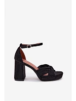 Dámské sandály na podpatku s imitací semiše černé Rosetta