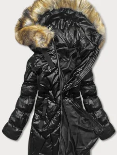 Dámska zimná bunda s kapucňou čierno-hnedá (5m775-392)