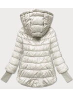 Dámska krátka bunda s pletenými rebrovanými manžetami ecru (P22/P3-6636-12) Dámska krátka bunda s pletenými rebrovanými manžetami ecru (P22/P3-6636-12)