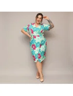 Zeleno-fuchsiové skladané kvetinové šaty po kolená pre ženy (742) Zeleno-fuchsiové skladané kvetinové šaty po kolená pre ženy (742)