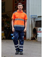 Yoko HVJ 220 Hi-Vis Piqué Polo 79.J220, vysoká viditeľnosť, oranžová/námornícka modrá