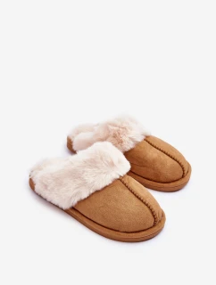 Damskie Papcie Klapki z Futerkiem Camel Pinky