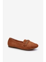 Błyszczące Mokasyny Damskie Z Łańcuchem Camel Aredilla