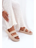 Piankowe Lekkie Klapki Damskie Na Platformie S.Barski ZK51-001 Beżowe