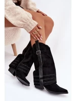 Kozačky Dámské Kovbojky Se Zdobením A Přezkou Černé Camilora