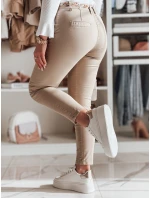 Dámske textilné nohavice s opaskom ROSSALI tmavo béžové FashionStreet UY2536 Dámske textilné nohavice s opaskom ROSSALI tmavo béžové FashionStreet UY2536