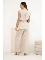 Dámsky set s uzlovou blúzkou a širokými nohavicami béžovej farby Dámsky set s uzlovou blúzkou a širokými nohavicami béžovej farby