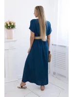 Dlhé šaty s ozdobným opaskom námornícka farba