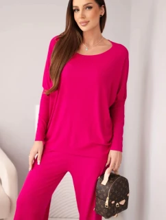 Dámska súprava z viskózy s voľnou blúzkou a fuksiovými nohavicami