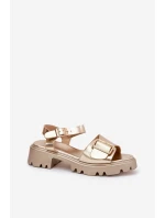 Eko Skórzane Sandały Damskie Z Klamrą Złote Gofielle