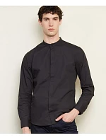 NEOBLU Bart Men Popelínová košeľa s dlhým rukávom a mao golierom 24.3792 deep black