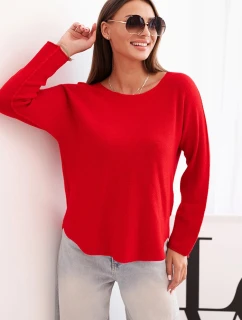 Dámsky viskózový sveter s dlhými rukávmi a okrúhlym výstrihom červený