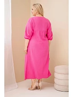 Dámske plus size šaty z bavlneného mušelínu s výstrihom do V v ružovej farbe