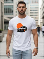Pánske bavlnené tričko s potlačou auta biele FashionStreet NX5091R Pánske bavlnené tričko s potlačou auta biele FashionStreet NX5091R