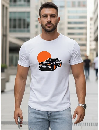 Pánske bavlnené tričko s potlačou auta biele FashionStreet NX5091R Pánske bavlnené tričko s potlačou auta biele FashionStreet NX5091R