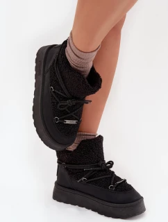 Śniegowce Damskie Na Platformie Z Futerkiem Typu Baranek Big Star SS274109 Czarne