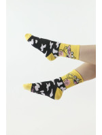 Veselé ponožky Cow and chicken žlté