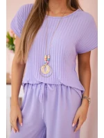 Viskózový set skladaná blúzka + nohavice svetlo fialová Viskózový set skladaná blúzka + nohavice svetlo fialová