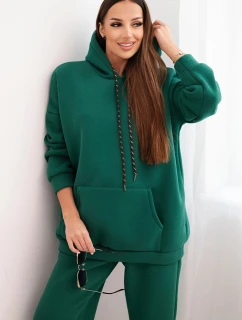 Dámska bavlnená tepláková súprava s kapucňou zelená