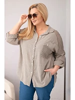 Dámske bavlnené plus size tričko s golierom a čipkovou vsadkou Fango