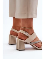 Damskie Eleganckie Sandały Na Słupku Beżowe D&A MR38-549