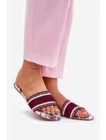 Wzorzyste Płaskie Klapki Damskie Bordowe Leysi