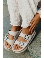 Zamszowe Klapki Damskie Z Klamrami D.Franklin DFSH405001 Beżowe