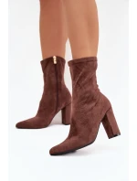 Botki Damskie Na Słupku Z Przeszyciami Brązowe Rosivelle