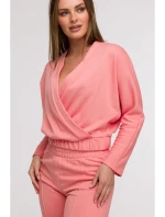 B296 Široké nohavice s prednými švami - koralové