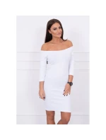 Dámske mini šaty s vrúbkami 8974 White - K-Fashion