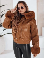 Dámska kožená bunda s kožušinou hnedá FashionStreet TY5129 Dámska kožená bunda s kožušinou hnedá FashionStreet TY5129