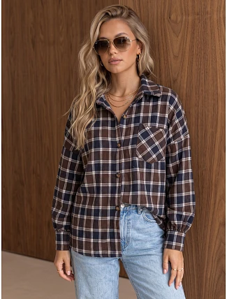 Dámska flanelová košeľa s kockovaným vzorom, hnedá, FashionStreet DY0510