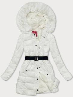 Perová dámska zimná bunda v ecru farbe (2M-007)
