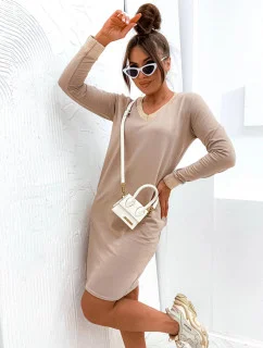 Béžové bavlnené šaty s ozdobným šnúrkovým lemom (770)