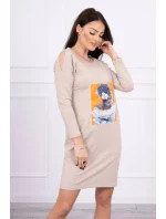 Šaty s 3D grafikou, béžová čipka