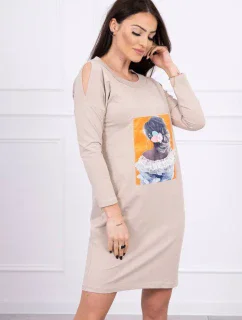 Šaty s 3D grafikou, béžová čipka