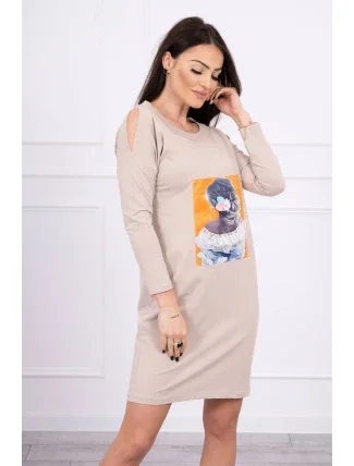 Šaty s 3D grafikou, béžová čipka