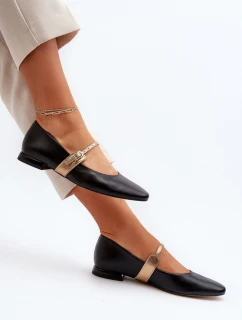 Skórzane Baleriny Damskie Na Płaskim Obcasie Laura Messi 2774 Czarne