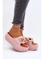 Piankowe Klapki Damskie Z Kokardą Różowe Salessa