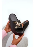 Klapki Damskie Lekkie Piankowe Z Ozdobami Czarne Orchia