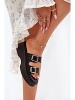 Klapki Damskie Na Koturnie I Platformie Z Klamrami Czarne Nitarelia