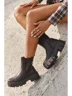 Botki Sztyblety Damskie Ocieplane Na Zamek Eko Skórzane Ciemnobrązowe Fivienne