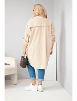Dámska košeľa Plus Size z viskózového manšestru s odnímateľnými rukávmi, béžová Dámska košeľa Plus Size z viskózového manšestru s odnímateľnými rukávmi, béžová