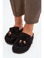 Dámské pantofle Mule s třásněmi a korálky Černé Belissa