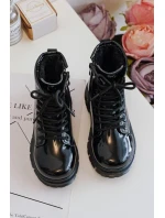 Dětské lakované kotníkové boty na zip, Black Tibbie Dětské lakované kotníkové boty na zip, Black Tibbie